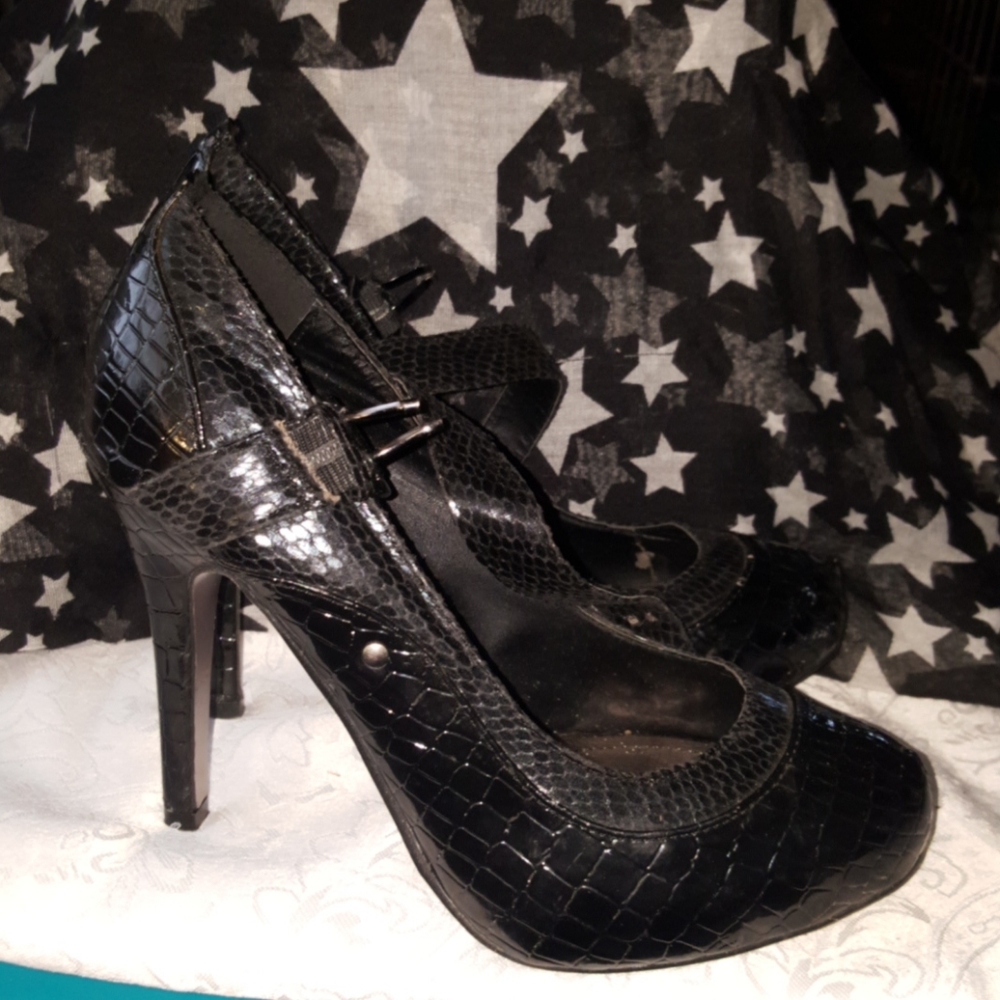 Rue 21 etc! Black Skin Patterned Strap High Heels